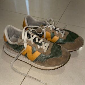 Boys Green and Tan Athletic Sneakers with Yellow Accent
